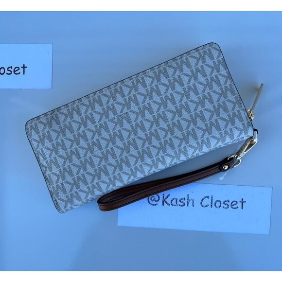 Michael Kors continental wristlet travel large MK signature wallet vanilla - Picture 2 of 5